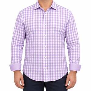 Tailorbyrd Shirt Mens Extra Large Purple White Gingham Check Flip Cuffs Cotton